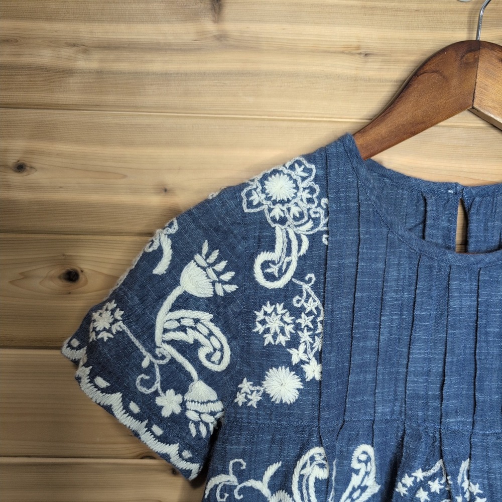 Sea New York Blue Embroidered Floral Butterfly Cotton Blouse‎ Top Size 0 - Picture 2 of 11